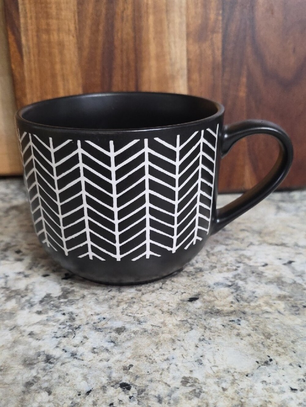 Black Coffee Mug with White Geometric Pattern